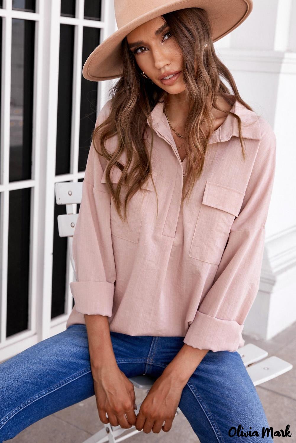 Xieyinshe - Khaki button down long sleeve shirt with pocket