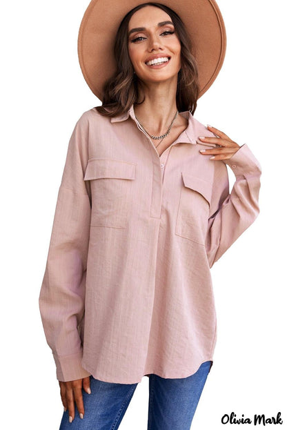 Xieyinshe - Khaki button down long sleeve shirt with pocket