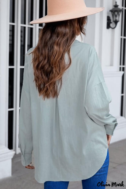 Xieyinshe - Khaki button down long sleeve shirt with pocket