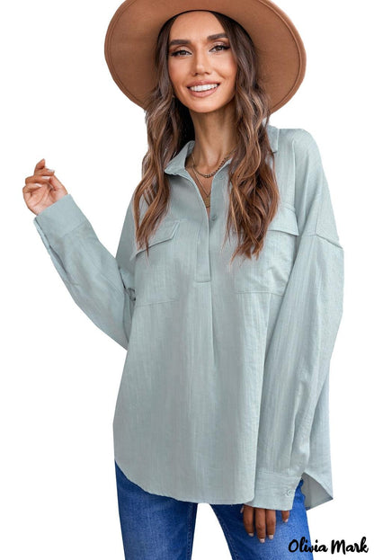 Xieyinshe - Khaki button down long sleeve shirt with pocket