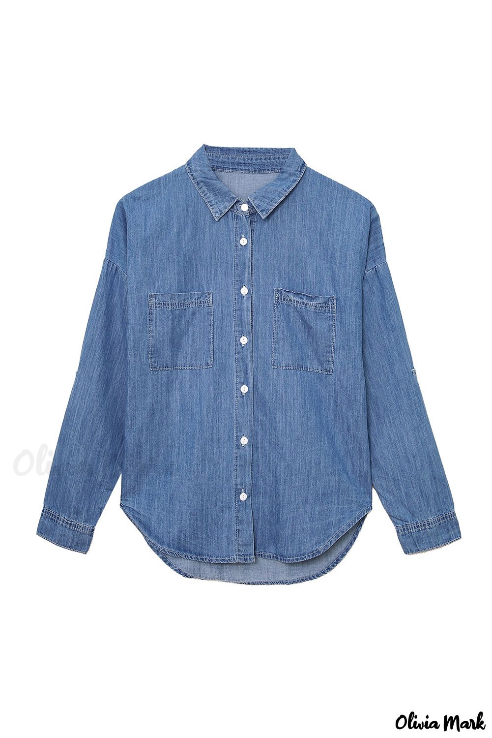 Xieyinshe - Buttoned denim shirt with turn-down collar and long sleeves