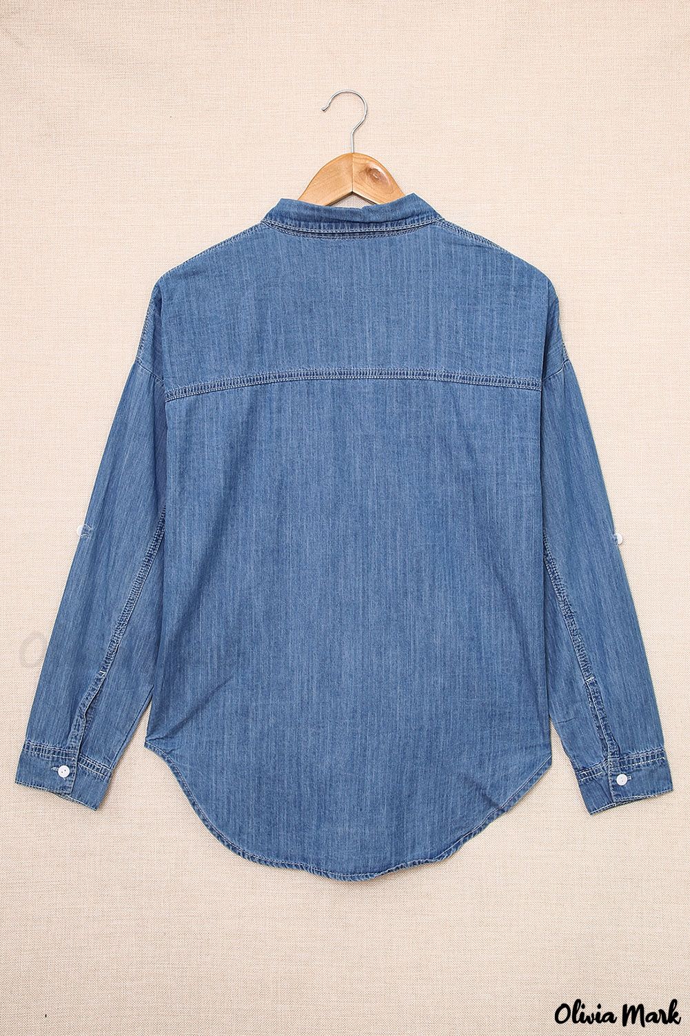 Xieyinshe - Buttoned denim shirt with turn-down collar and long sleeves