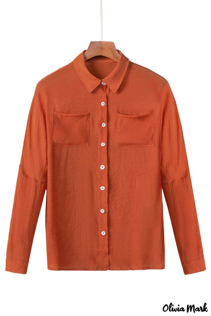 Xieyinshe - Red loose button-up long sleeve shirt with pocket