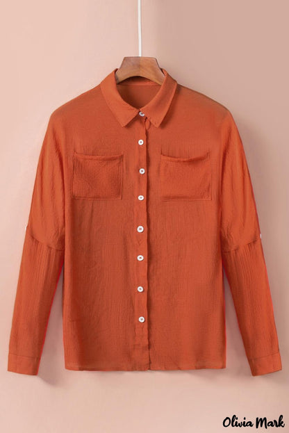 Xieyinshe - Red loose button-up long sleeve shirt with pocket