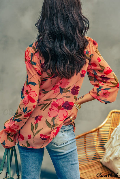 Xieyinshe - Red Floral Ruffled Long Sleeve Shirt