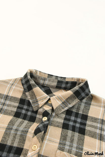 Xieyinshe - Khaki Check Button Long Sleeve Shirt