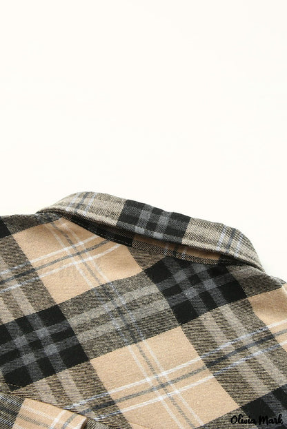 Xieyinshe - Khaki Check Button Long Sleeve Shirt