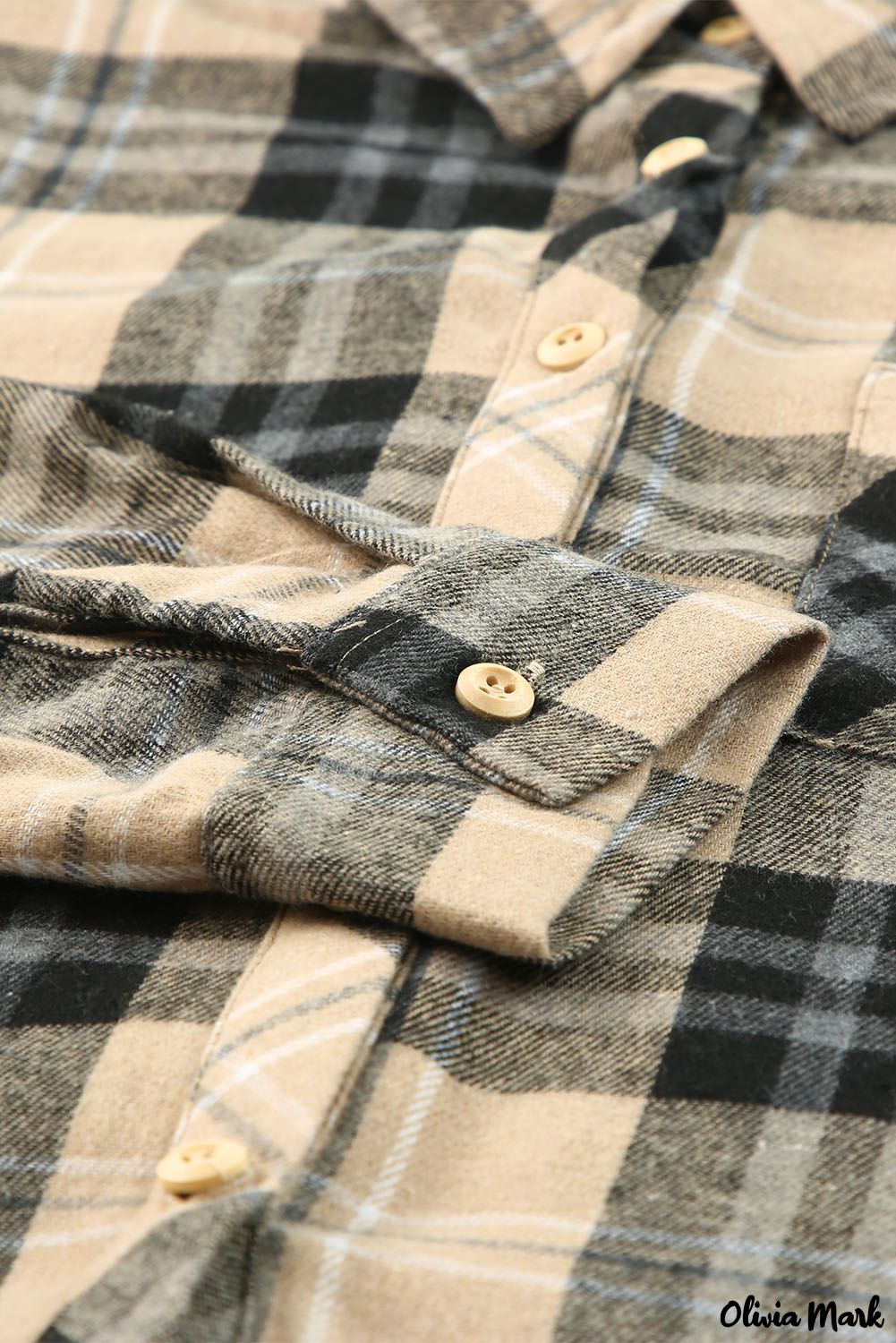 Xieyinshe - Khaki Check Button Long Sleeve Shirt