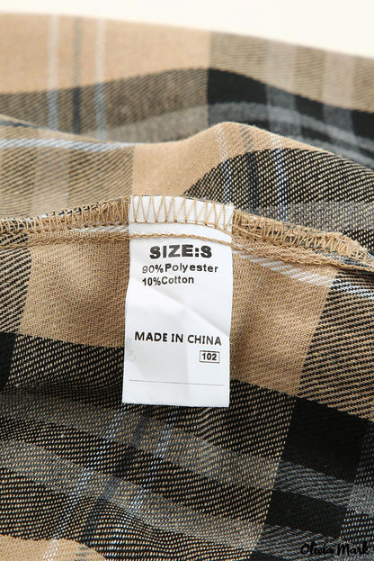 Xieyinshe - Khaki Check Button Long Sleeve Shirt