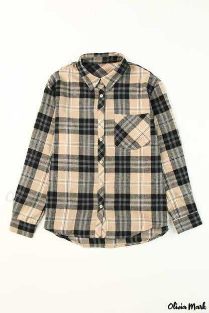 Xieyinshe - Khaki Check Button Long Sleeve Shirt