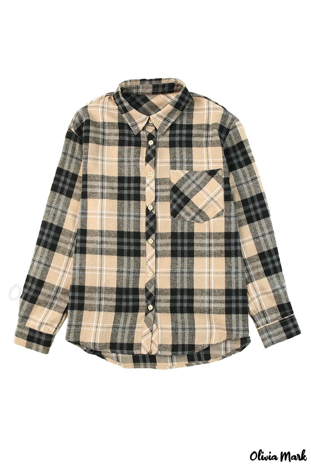 Xieyinshe - Khaki Check Button Long Sleeve Shirt