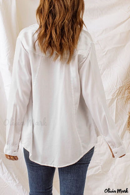 Xieyinshe - White long sleeve button down shirt with chest pockets