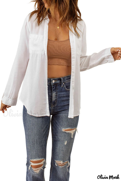 Xieyinshe - White long sleeve button down shirt with chest pockets