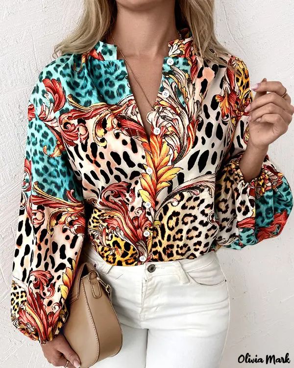 Xieyinshe - Baroque Leopard Print Long Sleeve Button-Up Shirt