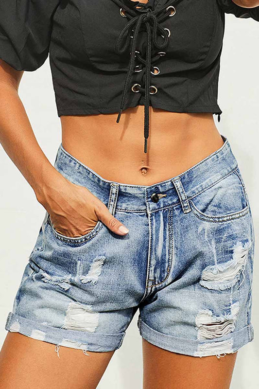 Xieyinshe  High Waist Lace-up Denim Shorts