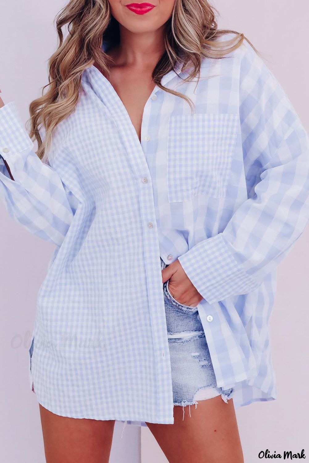 Xieyinshe - Mixed Checked Patchwork Long Sleeve Shirt