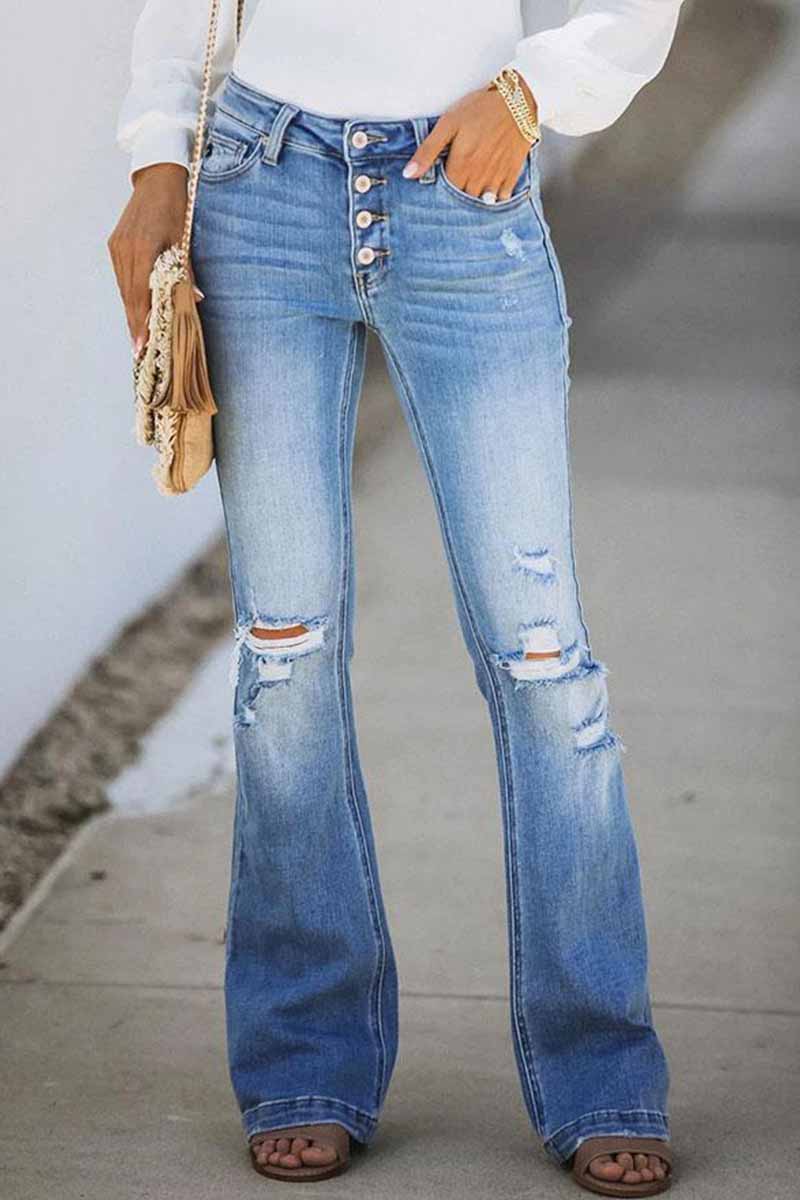 Xieyinshe  Mid Rise Button Front Flare Denim Jeans