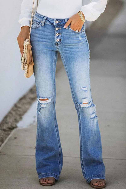 Xieyinshe  Mid Rise Button Front Flare Denim Jeans