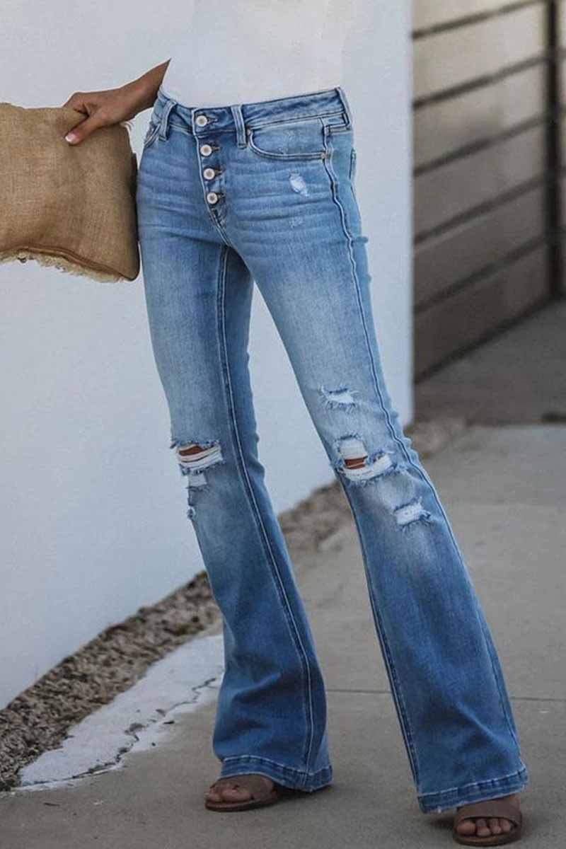 Xieyinshe  Mid Rise Button Front Flare Denim Jeans