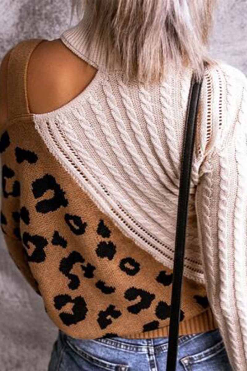 Xieyinshe Xieyinshe Turtleneck Leopard Print Patchwork Cold Sweater