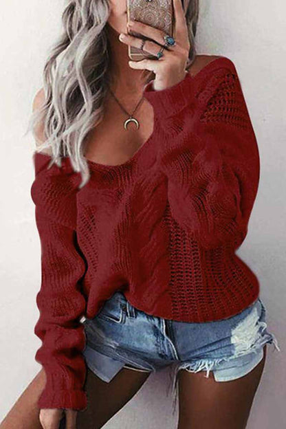 Xieyinshe Xieyinshe Loose V-Neck Wwist Long Sleeve Sweater