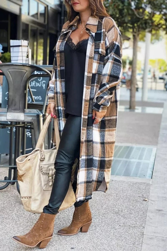 Xieyinshe Xieyinshe Lapel Plaid Coat Tops