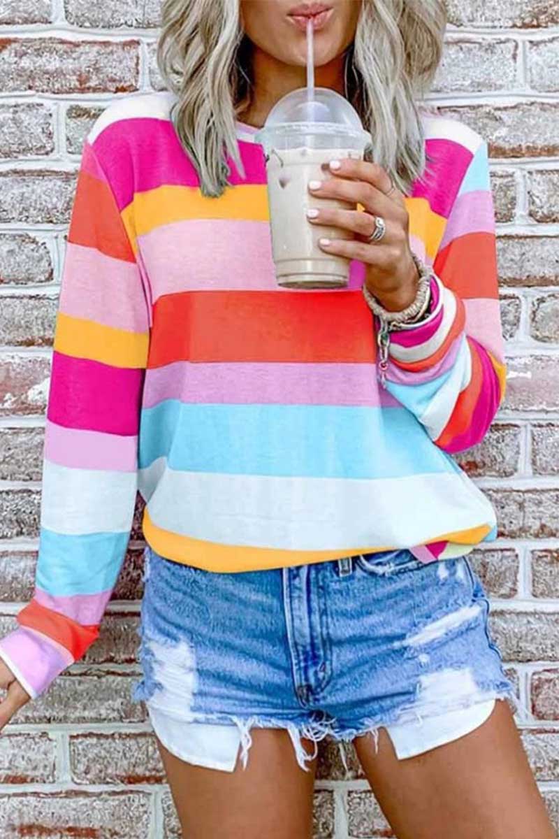 Xieyinshe Xieyinshe Rainbow Striped Multicolor Thin Tops(5 Colors)