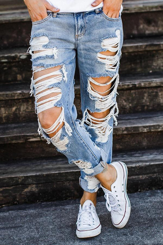 Xieyinshe Xieyinshe On-trend Ripped Straight Jeans