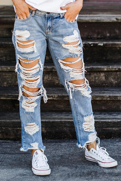 Xieyinshe Xieyinshe On-trend Ripped Straight Jeans