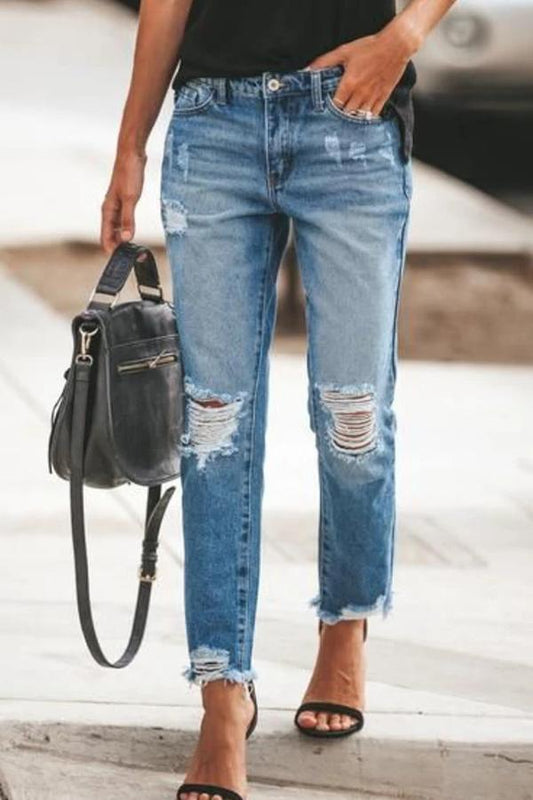 Xieyinshe Xieyinshe Ripped Slim Fit Washed Jeans