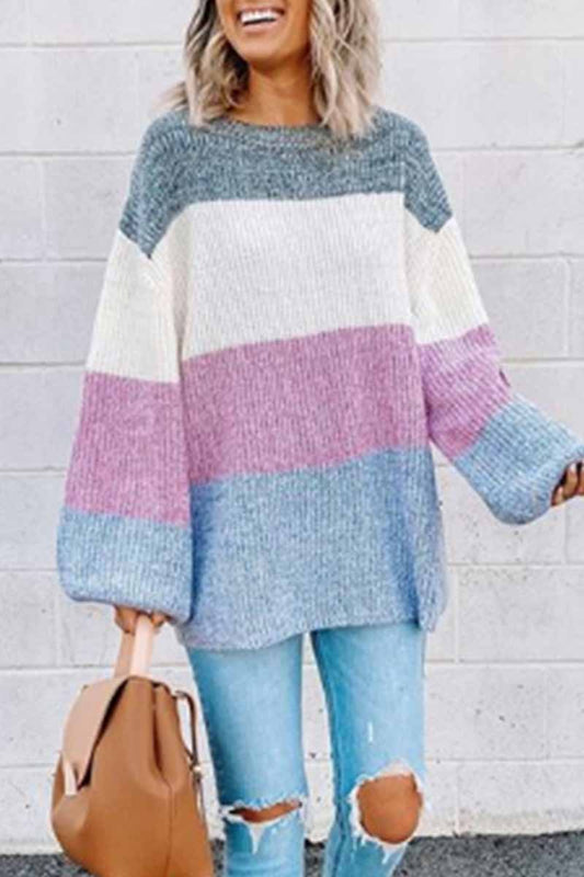 Xieyinshe Xieyinshe Contrast Striped Loose Round Neck Sweater