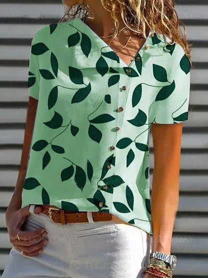 Holiday Leaves Asymmetrical Short Sleeve Shirts & Tops