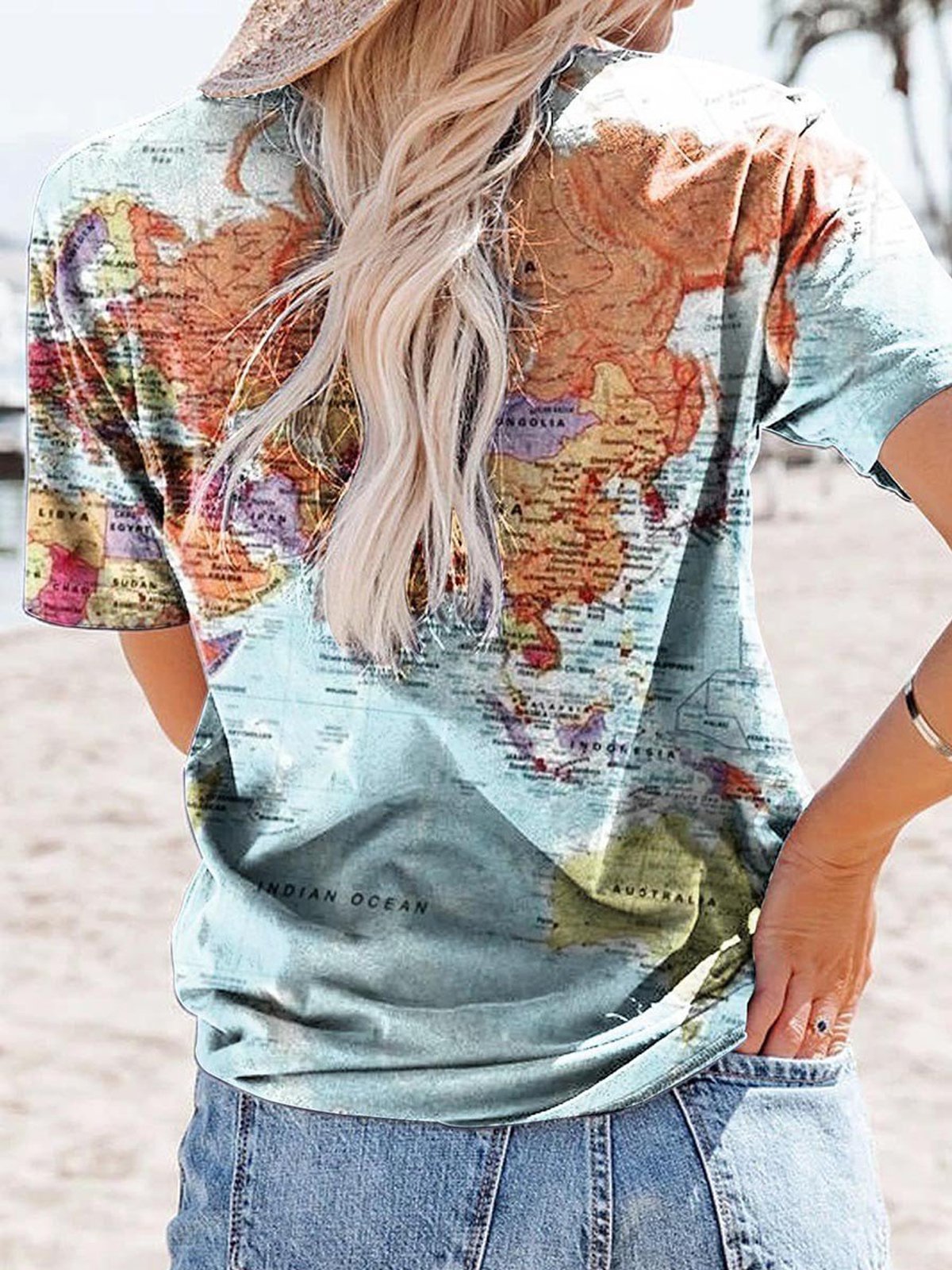 Cotton-Blend Casual Crew Neck Printed Shirts & Tops