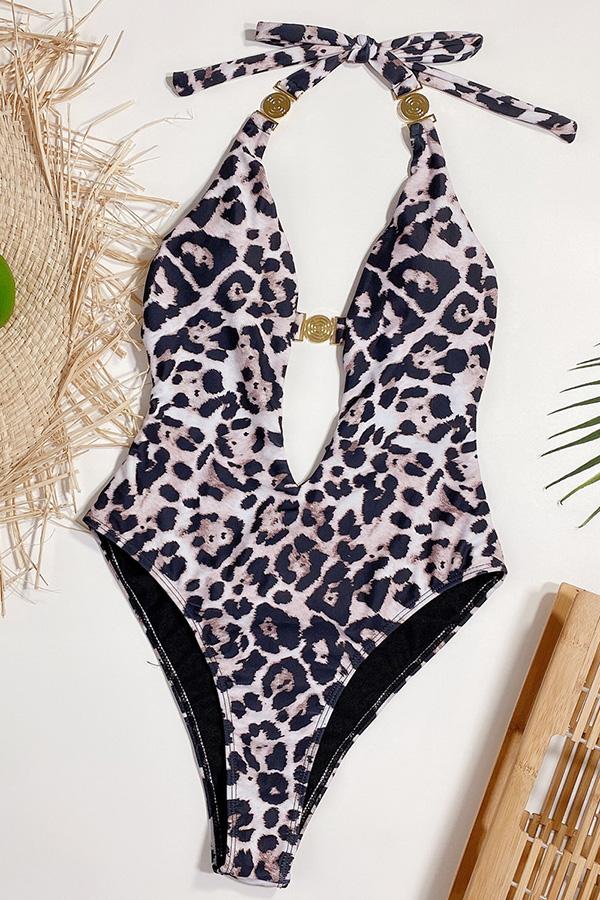 Xieyinshe Metallic Leopard Print One-Piece Swimsuit