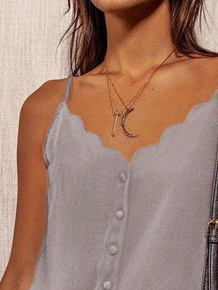 Gray Spaghetti Straps Buttoned V Neck Vest