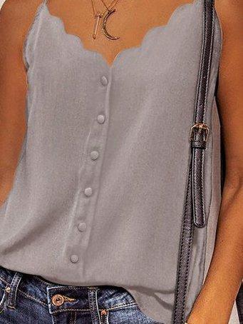 Gray Spaghetti Straps Buttoned V Neck Vest