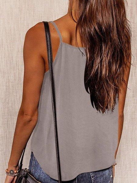 Gray Spaghetti Straps Buttoned V Neck Vest