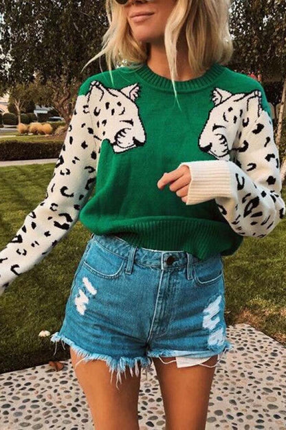 Xieyinshe Xieyinshe Snow Leopard Design Knit Sweater
