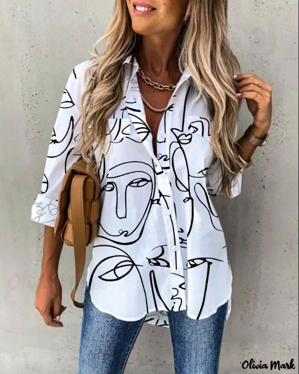 Xieyinshe - Abstract Graphic Long Sleeve Button Down Shirt