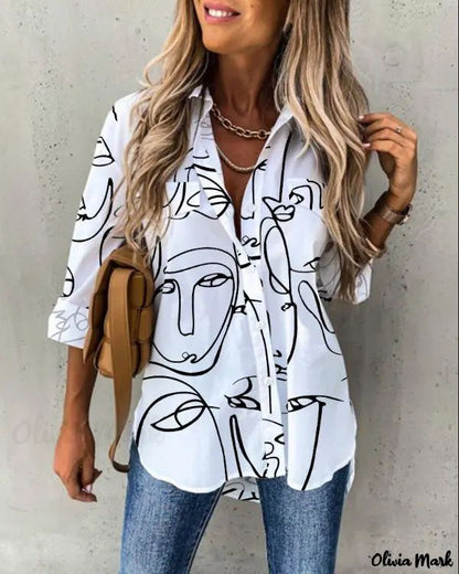 Xieyinshe - Abstract Graphic Long Sleeve Button Down Shirt