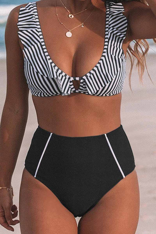 Xieyinshe Casual Fashion Striped Two-piece Swimsuit