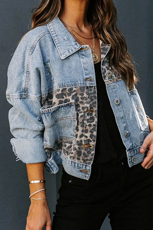 Xieyinshe Xieyinshe Denim Leopard Patchwork Jacket